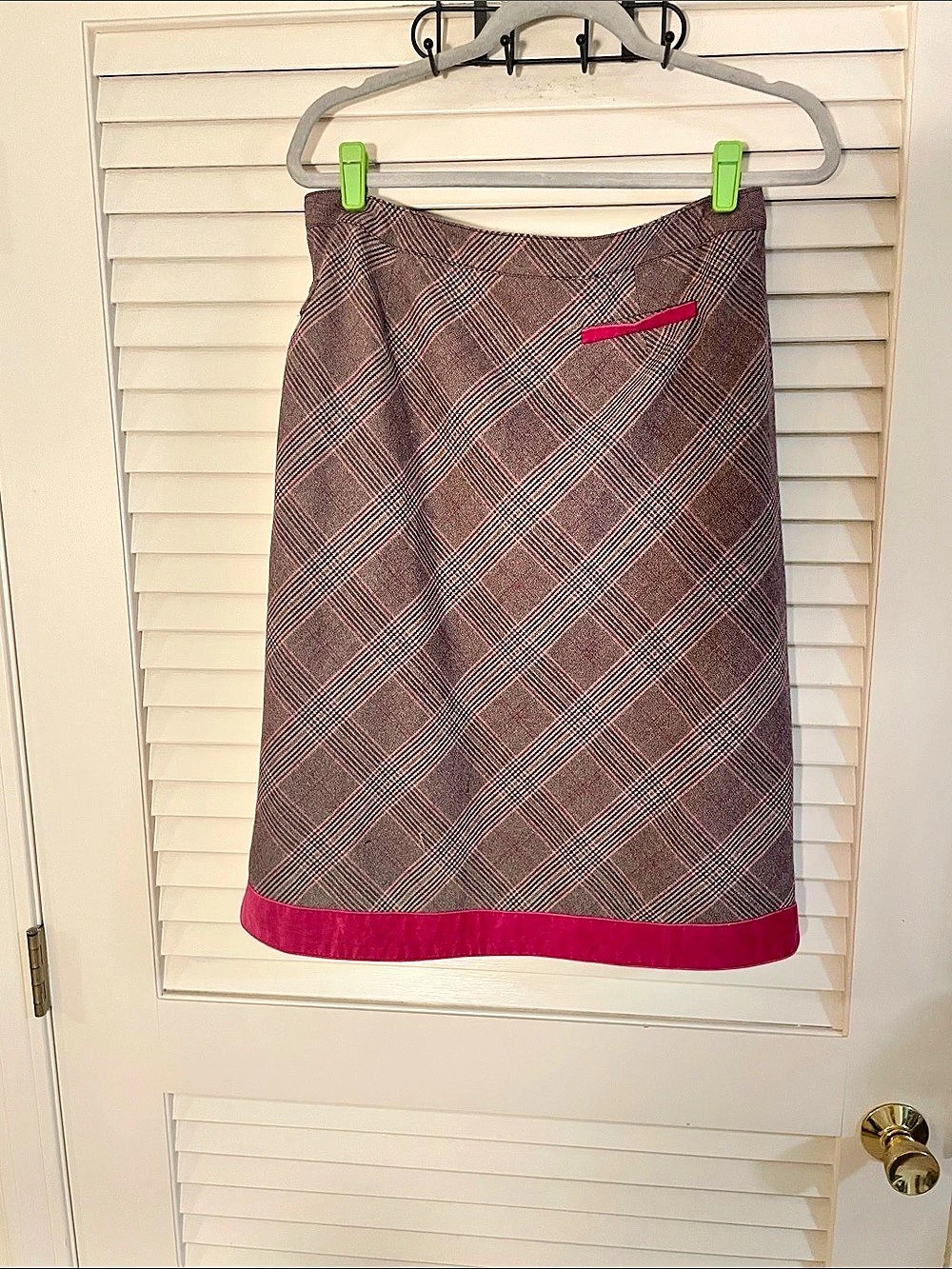 Oscar de la Renta Plaid Buckle Wrap Skirt Brown & Pink Velvet Border Size 1